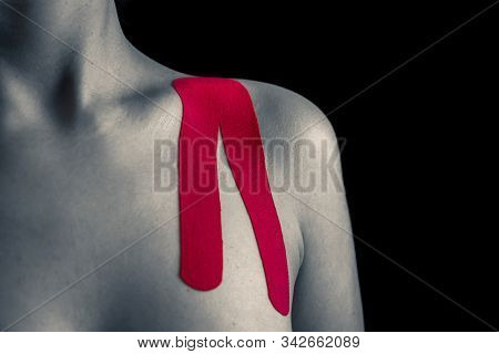 Therapy With Madical Tape. Pink Tape On Woman.