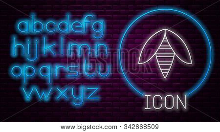 Glowing Neon Line Bee Icon Isolated On Brick Wall Background. Sweet Natural Food. Honeybee Or Apis W