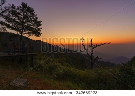 Beautiful Kewfin Viewpoint Is Located In Chae Son National Park Near Mae Kampong Village In Twilight