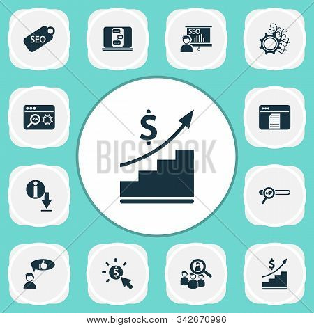 Analytics Icons Set With Download Information, Pay Per Click, Customers Review And Other Conversatio