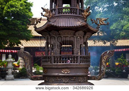Guangzhou, China - Aug 18, 2012 - Incense Burner At Guangxiao Temple, Guangzhou