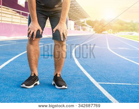Men Run Exercise Stop Tired And Breathless
