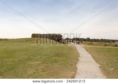 Longues Sur Mer, France - August 14, 2018: World War Defence Battery At Longues Sur Mer; Many Touris