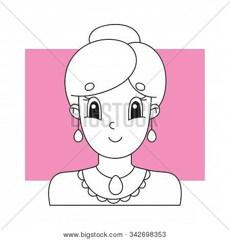 Coloring Book For Kids. Beautiful Cute Fashionable Girls With Jewelry. Cheerful Character. Vector Il