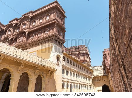 Beautiful Outdoor Architectural Details Of The Famous Mehrangarh Fort Located In The City Of Jodhpur