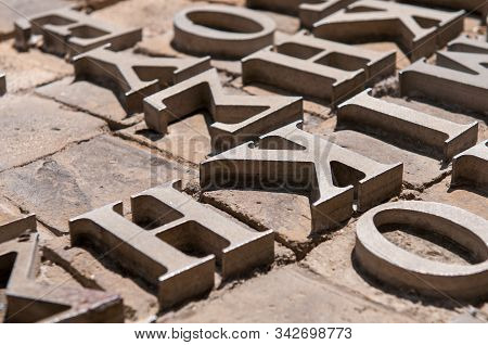Nicosia, Cyprus, April 12 2013: Greek Message For Freedom Typed On The Ground At The Ledra Street Bu