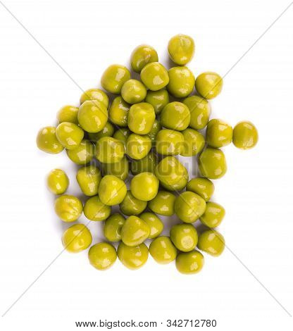 Green Peas, Isolated On White Background. Pickled Peas. Canned Green Peas.