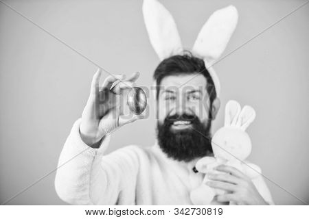 My Precious. Hipster Cute Bunny Long Ears Blue Background. Easter Bunny. Having Fun. Funny Bunny Wit