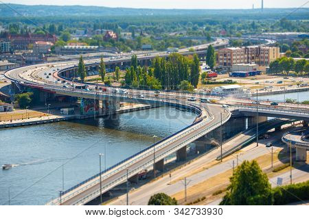 Left Bank Of The Oder River In Szczecin With The Maritime Museum And The Terraces