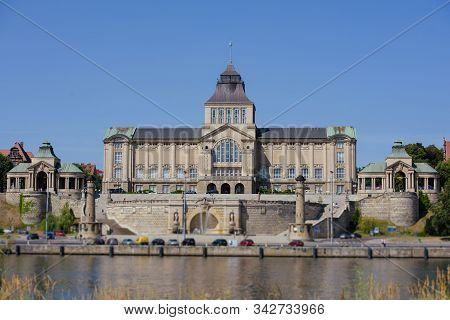 Left Bank Of The Oder River In Szczecin With The Maritime Museum And The Terraces