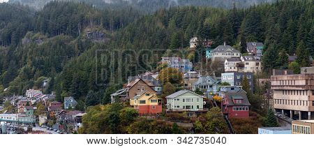 Ketchikan, Alaska, United States - September 26, 2019: Beautiful Aerial View Of A Small Touristic To