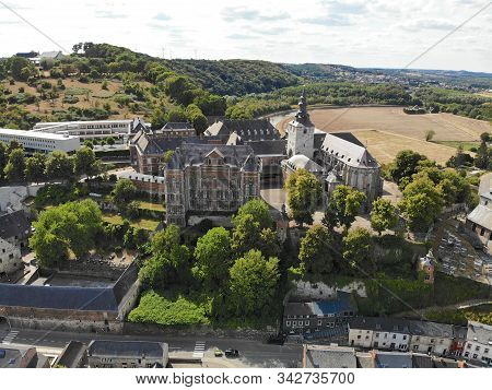 Aerial View Of Floreffe Abbey During Summer Day, Belgium. Old Abbey Where They Produced Famous Flore