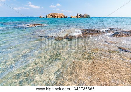 View On Beautiful Vai Palm Beach At Eastern Part Of Crete Island. Greece Europe.