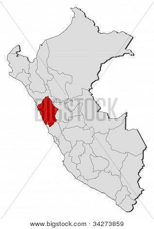 Karte von Peru, Ancash hervorgehoben