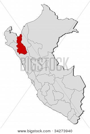 แผนที่ของเปรู Cajamarca ที่เน้น