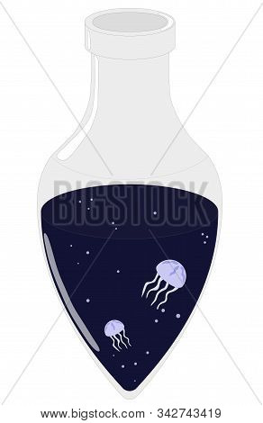 Magic Bottle With Two Jellyfish And Blue Liquid