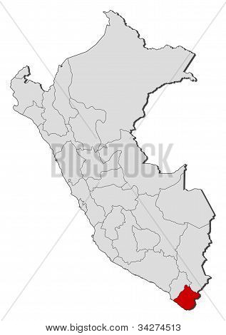 Mapa Peru, Tacna zvýrazněny