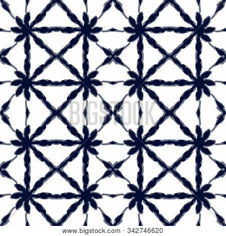 Blue Striped Vector Seamless Pattern. Indigo Textile Tribal Japanese Background. Gloss Batik Bohemia