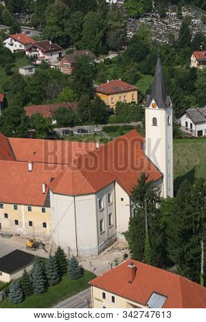 SAMOBOR, CROATIA - JUNE 19, 2011: Church of the Assumption of the Virgin Mary and Franciscan Monastery in Samobor, Croatia