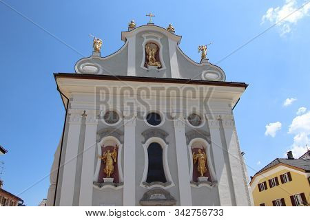 Church In San Candido. San Candido Is Located In The Puster Valley In Italy