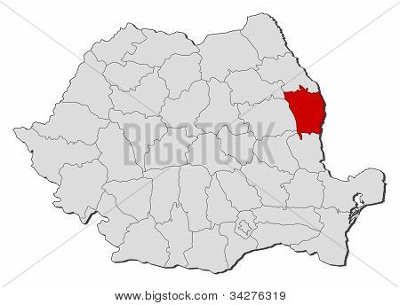 Mapa současného Rumunska, Vaslui zvýrazněny