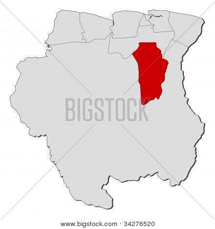 Carte de Suriname, a mis en évidence de Brokopondo