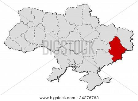 Kort over Ukraine, Donetsk fremhævet