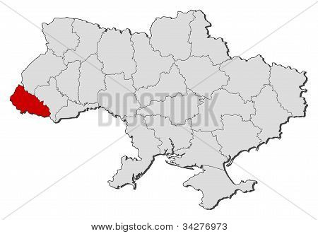 Map Of Ukraine, Zakarpattia Highlighted