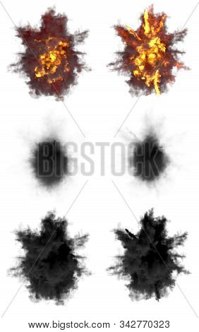 6 Round Explosions Of Anti Air Gun Shell Hit Or View From Above On Bangs Or Rocket Interception Blas