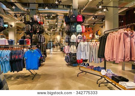 BERLIN, GERMANY - CIRCA SEPTEMBER, 2019: interior shot of Superdry store in Berlin.