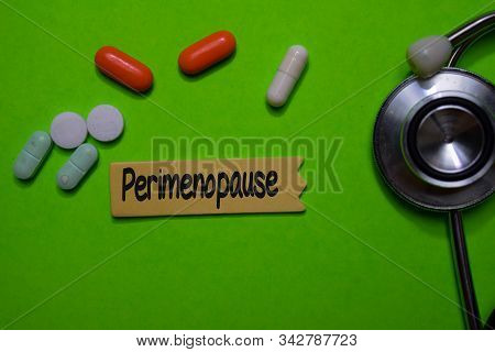 Perimenopause Write On Sticky Note Isolated On Office Desk. Healthcare Or Medical Concept