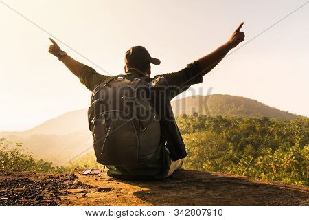 A Man Looking The Scenic Nature Beauty Of Kerala, Travel And Tourism Concept Image, Amazing Sunset V