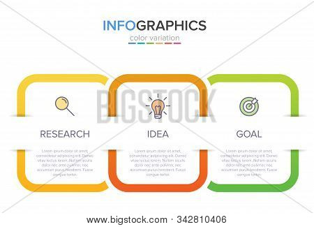 Concept Of Arrow Business Model With 3 Successive Steps. Three Colorful Design Elements. Timeline De