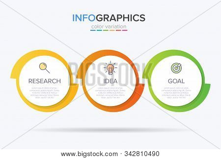 Concept Of Arrow Business Model With 3 Successive Steps. Three Colorful Design Elements. Timeline De