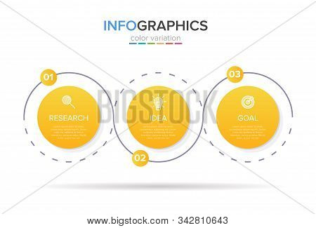 Concept Of Arrow Business Model With 3 Successive Steps. Three Colorful Design Elements. Timeline De