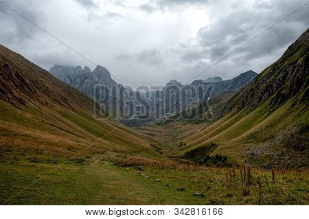 Valley Near Chaukhi Mountain Near Juta, Georgia