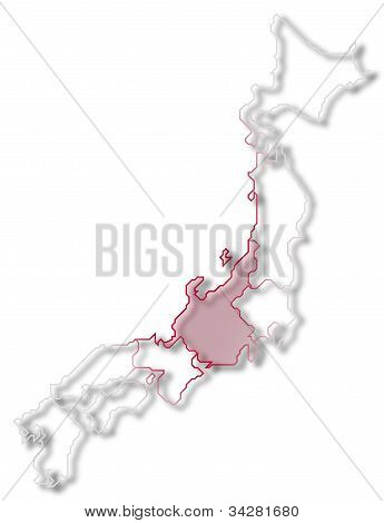 Mapa Japonska, Chubu zvýrazněny
