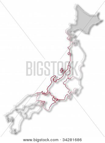 Kort over Japan, Hokkaido fremhævet
