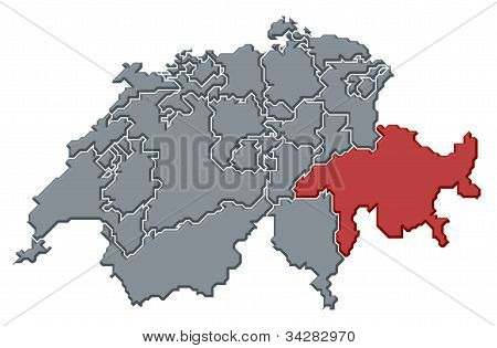 Map Of Swizerland, Graubünden Highlighted