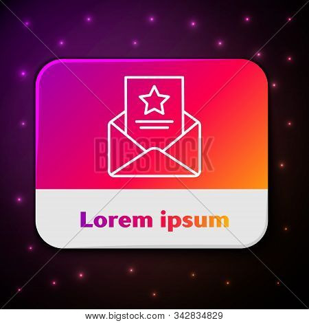 White Line The Arrest Warrant Icon Isolated On Black Background. Police Badge With Document. Warrant