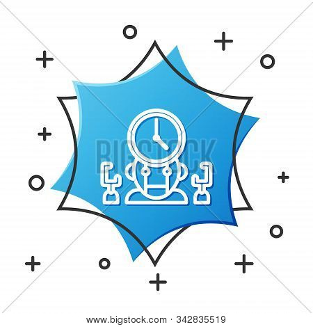 White Line Robot And Digital Time Manager Icon Isolated On White Background. Time Management Assista