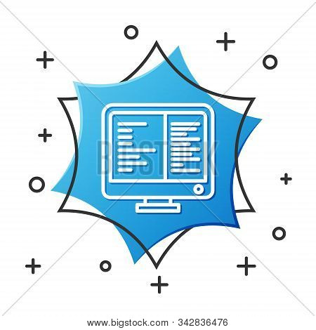 White Line Computer Monitor Screen Icon Isolated On White Background. Electronic Device. Front View.