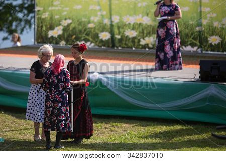 NIKOLSKIY / LENINGRAD REG, RUSSIA - JUN 16, 2018: During festival events dedicated to 69th anniversary of urban-type settlement Nikolskiy formation on the river Svir connecting Onega and Ladoga lakes.