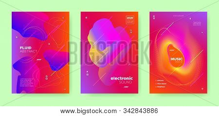 Red Fluid Abstract. Gradient Music Poster. Vector Brochure. Purple Sound Movement. Blue Fluid Backgr