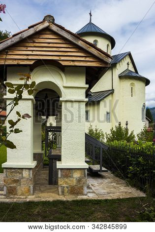 The Library, Courtyard, The Belfry And The Church Of  Assumption Of Mary In Serbian Orthodox Monaste