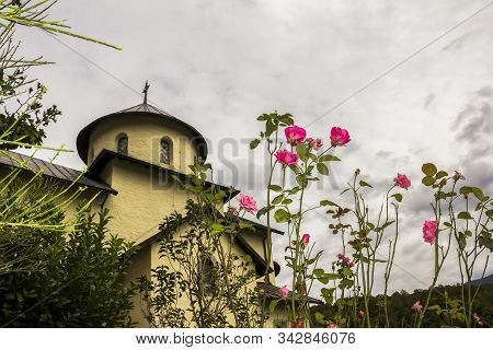 The Library, Courtyard, The Belfry And The Church Of  Assumption Of Mary In Serbian Orthodox Monaste