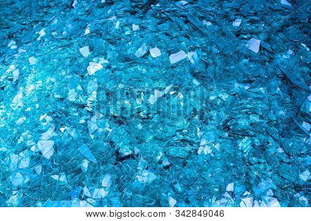 Image Of Waste Glass For Recycling In Industry, Broken Glass Recycled.