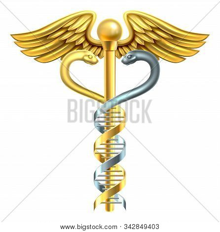 A Conceptual Graphic Of A Caduceus Medical Symbol Made Of A Human Dna Double Helix Genetic Chromosom