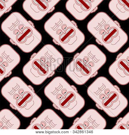 Hatred Texture. Angry Face Pattern Seamless. Grumpy Head Man Background. Vector Ornament