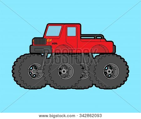 Monster Truck Isolated. Car On Big Wheels. Vector Illustration